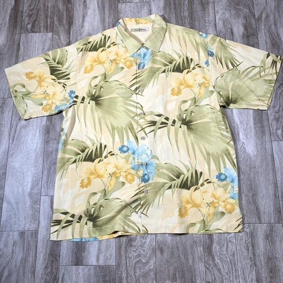 Tommy Bahama Shirt Mens Large L Yellow Floral  Button Down‎ 100% Silk - Picture 1 of 11